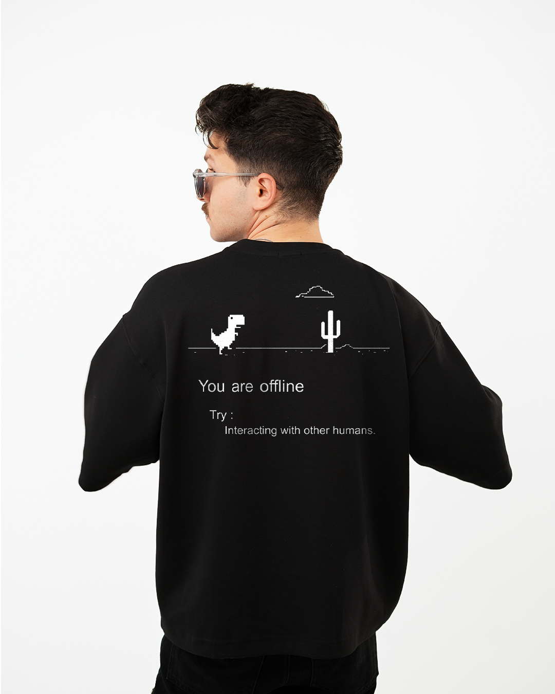WABAR Printed Boxy T-Shirt – Offline Mode (Deep Noir)
