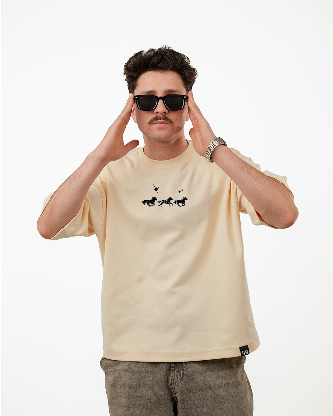 WABAR Printed Boxy T-Shirt – Stallion Motion (Sandstone Cream)