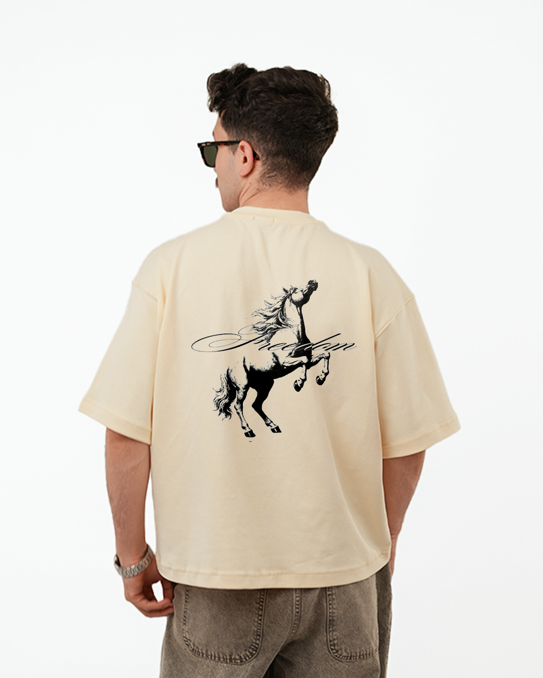 WABAR Printed Boxy T-Shirt – Stallion Motion (Sandstone Cream)